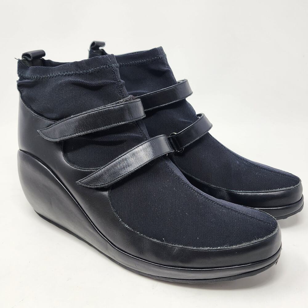 Stephane Kelian Booties Women 6 Y2K Carluce Black Leather Wedge Molded Moon Boot